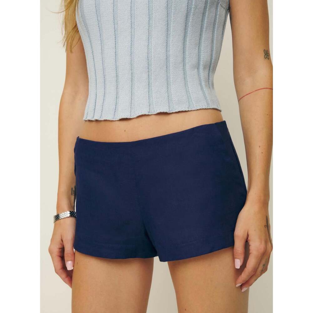 NWT Reformation June Linen Shorts Women’s 8 Navy Blue Low Rise Mini